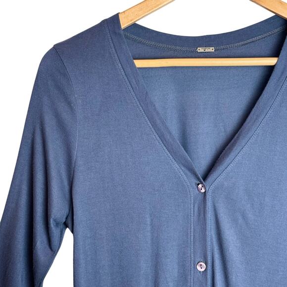 Chan Luu Gray Button Front Long Tunic Top 3/4 Sleeve Boho Y2K Minimalist M - Picture 2 of 11